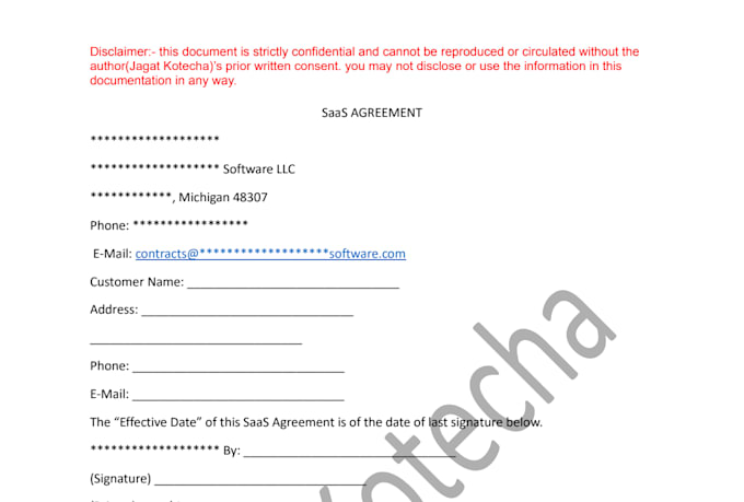 draft and review saas agreement and custom software contract